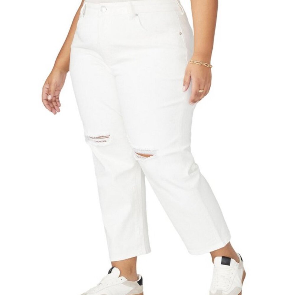 white eloquii distressed cropped jeans